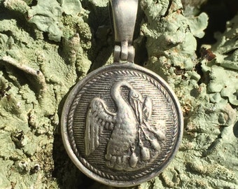 Sterling Silver Confederate LOUISIANA State Seal Button Civil War Relic Hanger