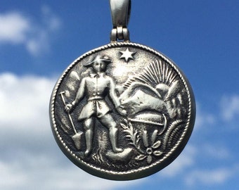 Sterling zilveren goudzoeker medaillon hanger gemodelleerd van werkelijke gegraven 49er gesp!!
