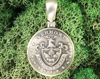Sterling zilveren Unie VERMONT staat wapenschild knop burgeroorlog relikwie hanger