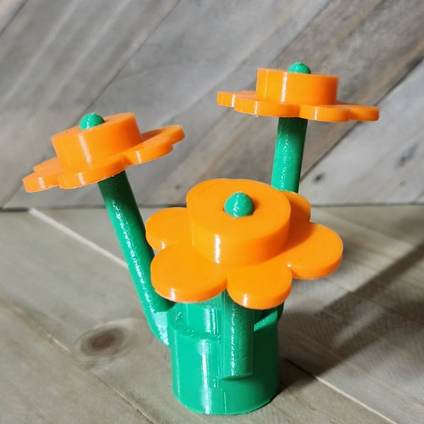 3D printed Brick Flowers three stems with 3 flower heads. Great gift and a optional pot is now available for the flower.