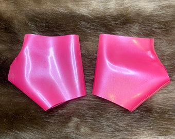 Metallic Pink Latex Rubber Gauntlets / Fingerless Gloves