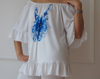 white blouse with flounces, white blouse, blouse with flounces, white blouse with sleeves