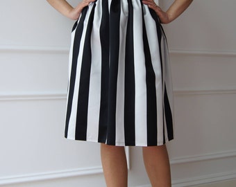 Black and White Striped Skirt - Casual or Elegant Look for Every Taste and Occasion. Satin Striped Cocktail Skirt