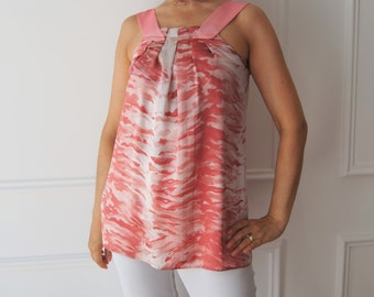 Italian Elegance Pink Silk Blouse with Tiger Print Long Pink Silk Top  Unparalleled Quality and Style Silk Blouse with Front and Back Pleats