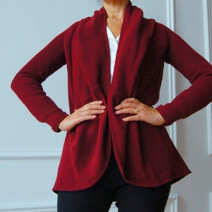 Red wool cardigan for Woman Day Knitted Cardigan Cape Cardigan Gift for her Office cardigan