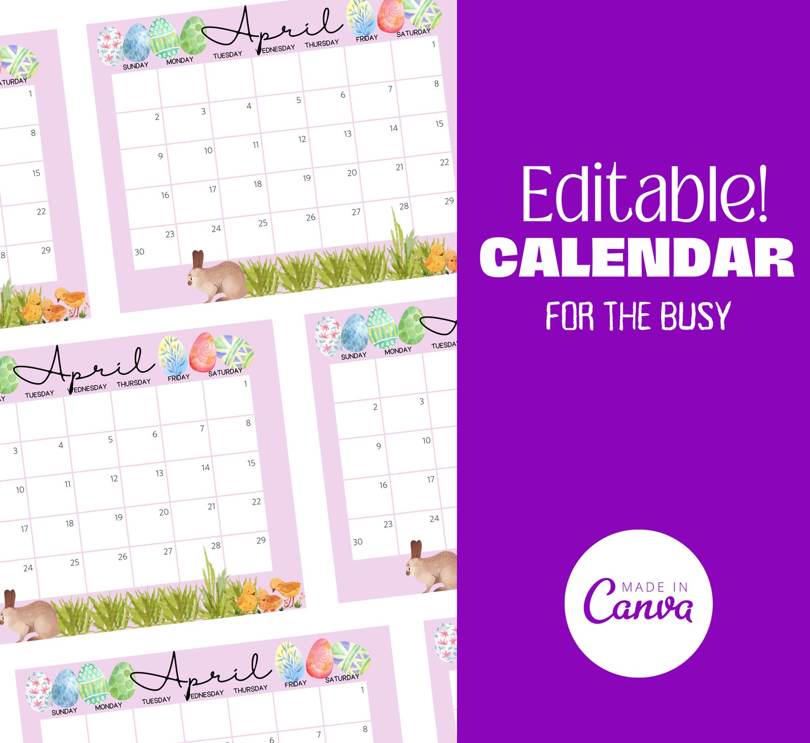 Printable April 2024 Calendar, Spring Theme Printable Editable Calendar