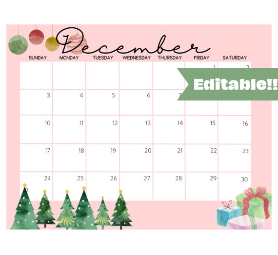 Printable December 2023 Calendar, Editable Christmas Calendar With  Presents, Monthly Calendar, Fillable Calendar, December Planner - Etsy