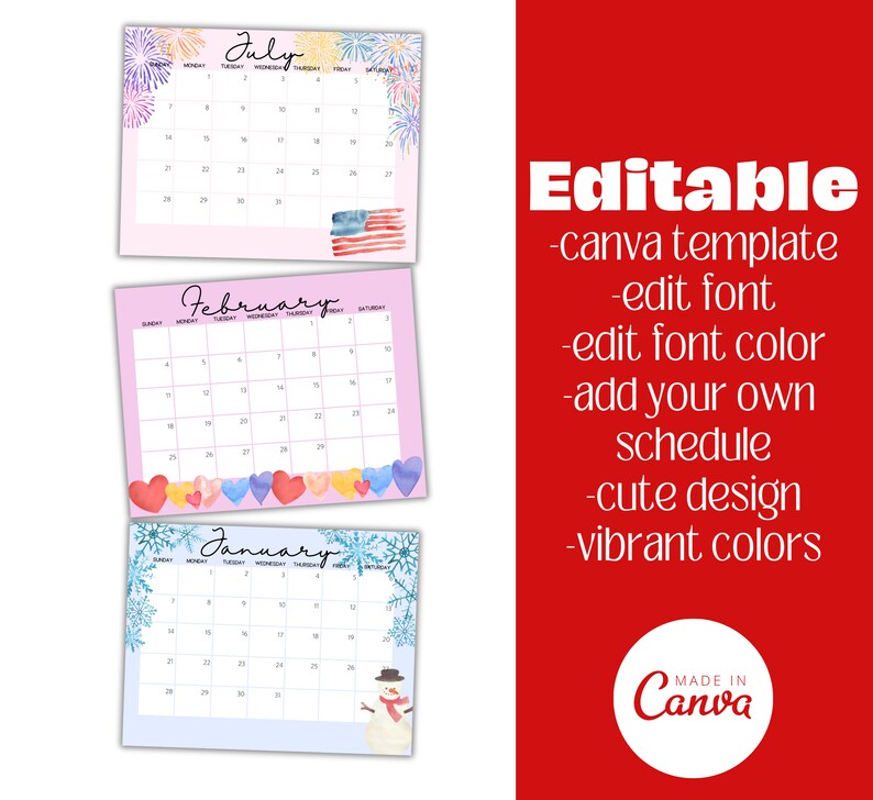 Printable February 2024 Calendar, Cute Valentine's Printable Editable