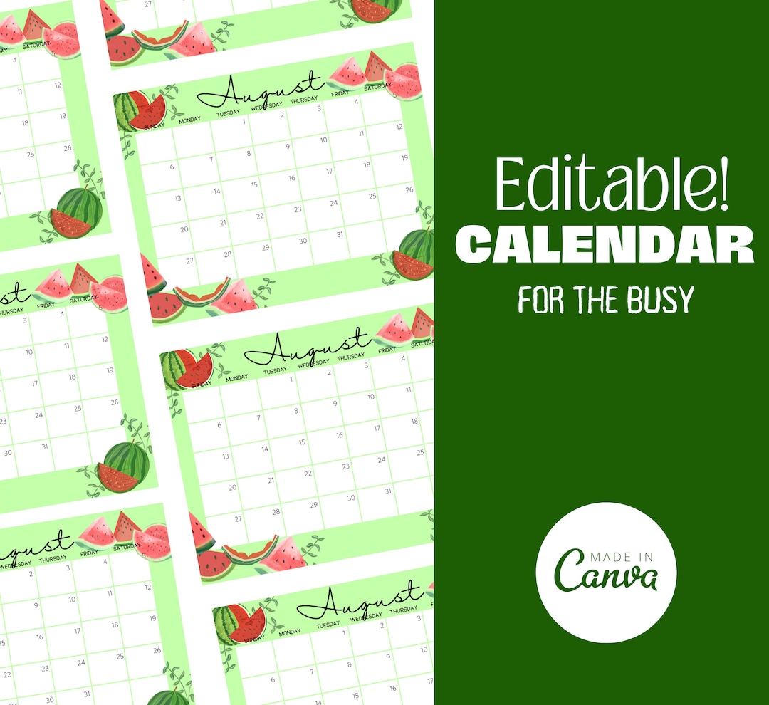 Printable August 2023 Calendar, Editable Summer Calendar With