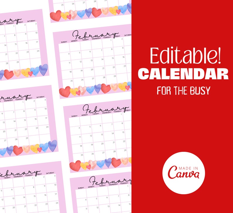 Printable February 2024 Calendar, Cute Valentine's Printable Editable