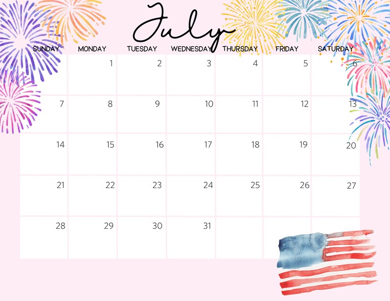 Printable Fourth Of July 2023 Calendar Editable Summer Calendar With Printable Fourth Of July 2023 Calendar Editable Summer Calendar With