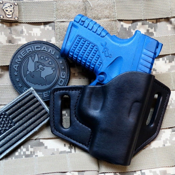 Springfield XDs 3.3 - Fits Both 9mm & .45 Leather Pancake Holster, OWB Right Hand