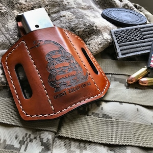 Laser Engraved Leather Magazine Holder, 1775 Gadsden Flag - Choose Magazine Size