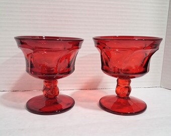 Vintage Fostoria Jamestown Ruby Red Sherbet Drink Glasses Set of Two Holiday