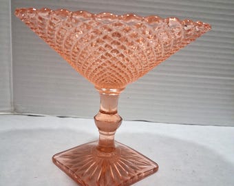 Vintage 30s Anchor Hocking Miss America Pink Depression Glass Round Compote 5" H