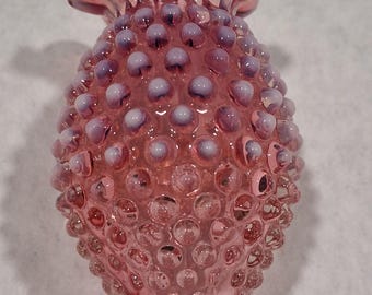 Vintage Fenton Cranberry Glass Hobnail Crimp Mini Vase 3 1/2" Tall