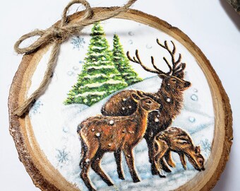 Rustic  deer, tiered tray ornament, handmade, winter, Christmas , cottage,  fall, Autumn