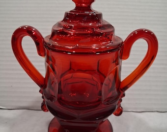 Vintage Fostoria Glassware  #2770 Argus Ruby Henry Ford Museum Sugar Bowl and Lid 1964