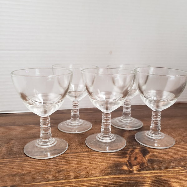 Vintage, port, wine or sherry glasses, retro, mod, deco, 4 piece set with one bonus