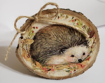 Hedgehog tiered tray decor, fall, Autumn, rustic, hand-made