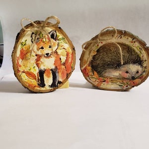 Teired tray decor, set of two, Autumn fox, and hedgehog!! Fall, Autumn,  rustic, natural