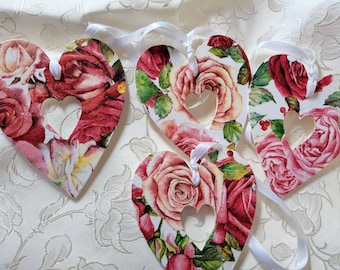 Valentines Heart, ornaments, tiered tray, Rose, vintage inspired, cottage, shabby chic