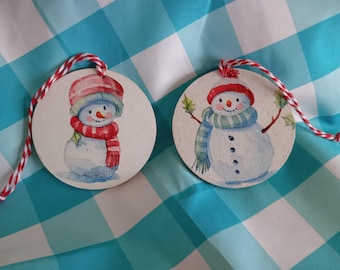 Set of two SnowMan Christmas ornaments, vintage inspired, country, cottage