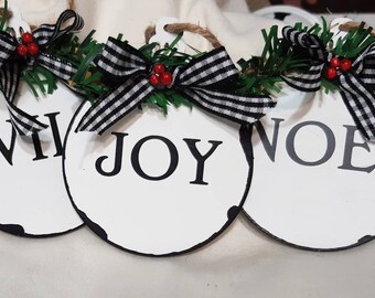 Personalized Rustic Christmas ornaments, farmhouse, vintage style,  enamel look