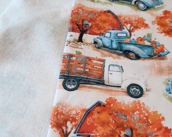 Fall, Autumn table runner,  Trucks and pumpkins, farmhouse