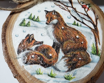 Rustic Fox, tiered tray ornament, handmade, winter, Christmas , cottage,  fall, Autumn