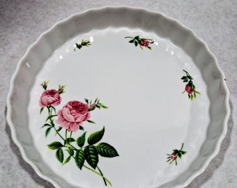 Vintage Christineholm Porcelain Rose Quiche Tart Pie Plate 9.5"  Baking Dish