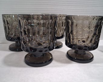 Vintage Fostoria Pebble Beach Smoke Gray/ black Pearl glass goblet, two sets of four