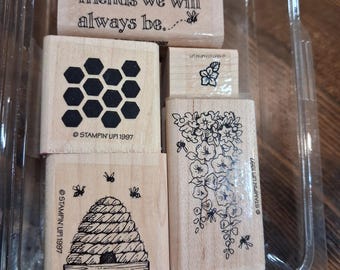 Vintage Stampin' Up Stamp Set: Bees N Blossoms, Set of 5 Stamps *RARE*, cottage