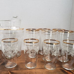 Vintage Bartlett Collins - Frosted Grape Vine / Gold Trim Glassware