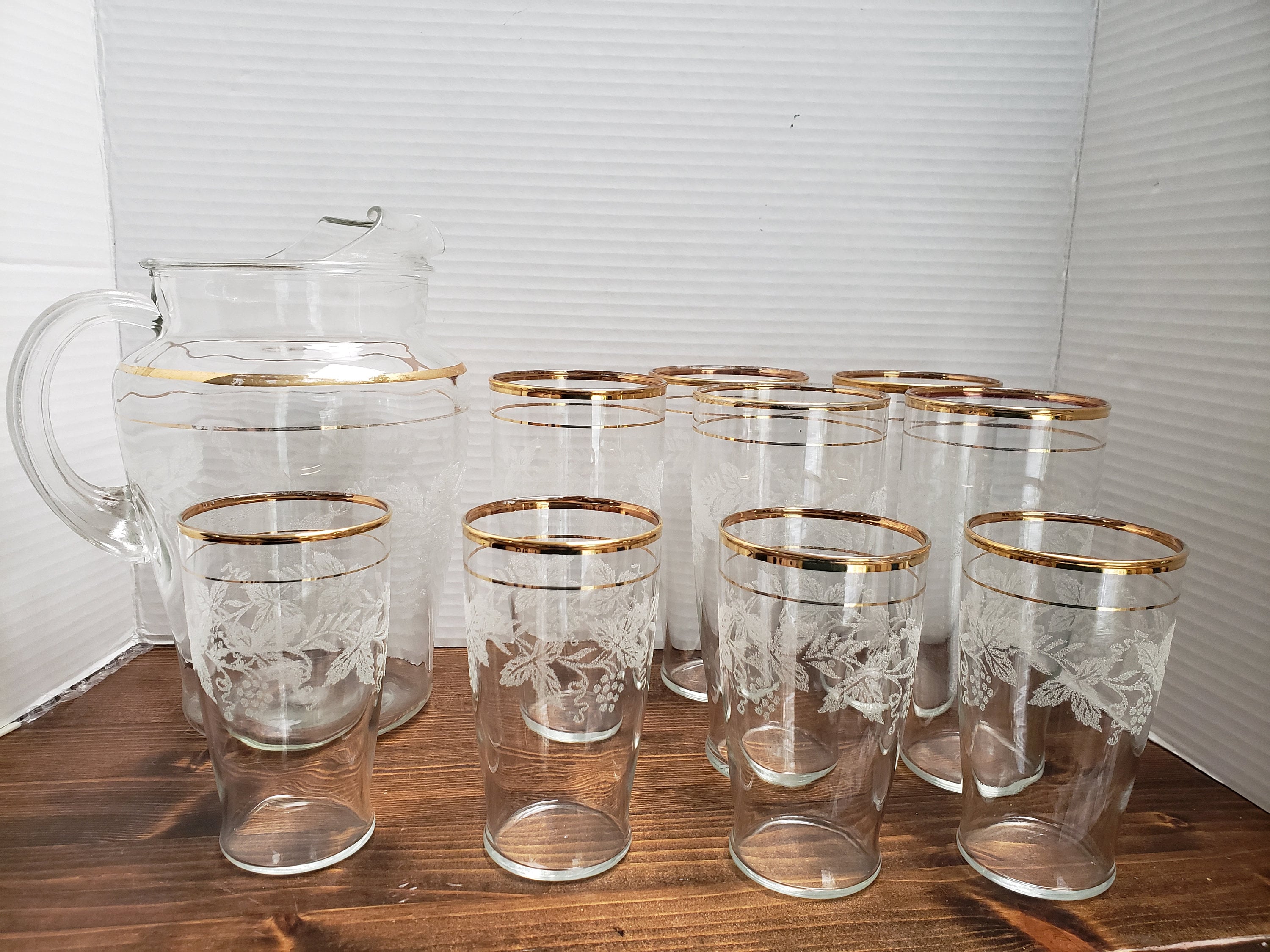 Vintage Bartlett Collins Frosted Grape Vine / Gold Trim Glassware Etsy