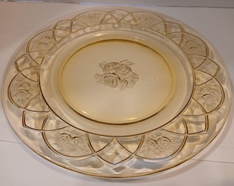 Vintage Federal Glass Rosemary Amber Dinner Plates, Set of 4