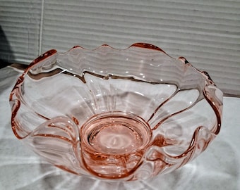 Vintage Pink Depression Glass Ruffle Candy Bowl 6” Diameter