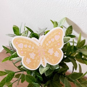 Sticker vinyle mat neutre papillon floral | Cadeaux pour les amoureux de la nature | Décalcomanie en vinyle papillon