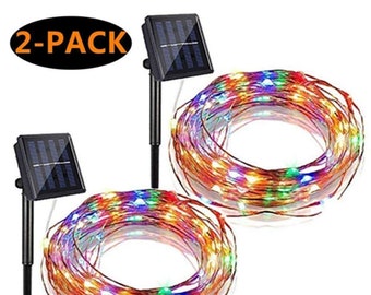 2 Pack 100 LED Solar Fairy Lights 33 ft 8 Modes Copper Wire Lights - MultiColored - 2 Pack USA Seller - Super Fast Shipping