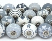 6pcs, 10pcs, 12pcs, 20pcs, 25pcs Grey White Ceramic Knobs Cabinet Drawer Pull (10, 20 knobs) US SELLER with Fast Shipping