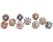 Set of 10, 12, 20, Handmade Flower Knobs, Colorful Multi Design Ceramic Cabinet Knobs, Drawer Pulls, Fast Shipping