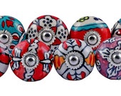 Set of 10 Ornate Red Floral Ceramic Knobs for Cabinets Drawer - Hand Painted U.S.A. SELLER with Fast Shipping