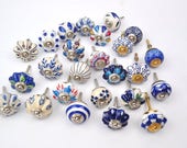 Set of 25 Blue and White hand painted ceramic pumpkin knobs cabinet drawer handles pulls USA SELLER Fast Shipping