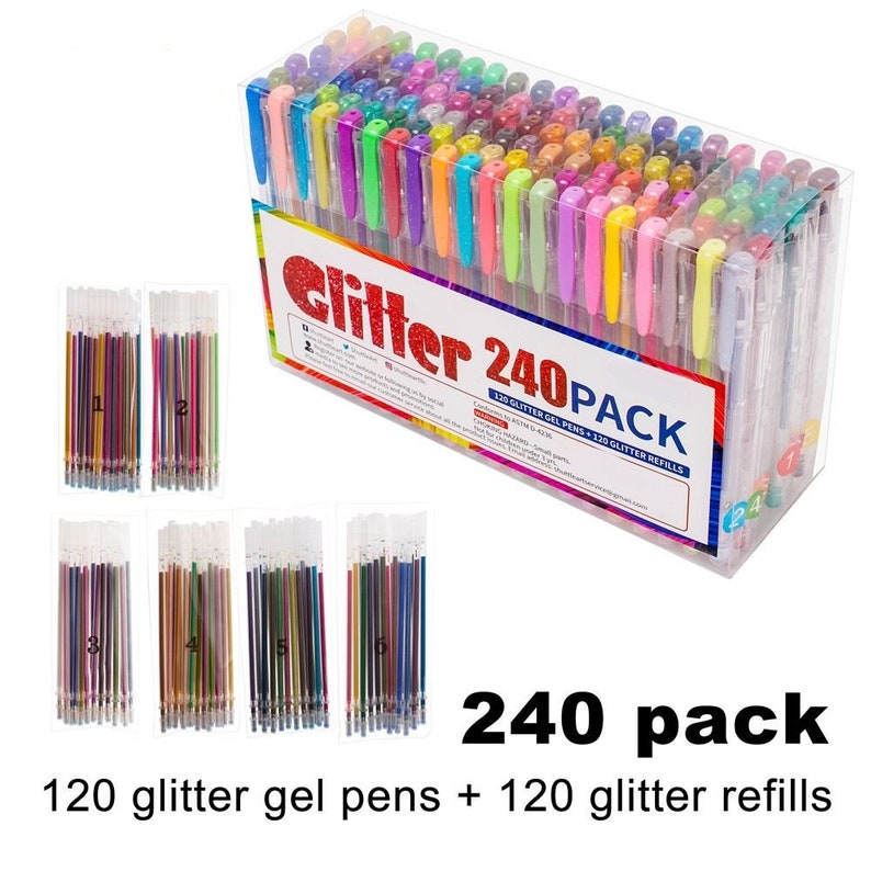 240 Pack Glitter Gel Pens Set 120 Gel Pen Plus 120 Refills for Etsy