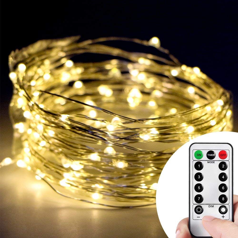 100 LED white string lights 33' long with mini controller with 8 sparkling modes 