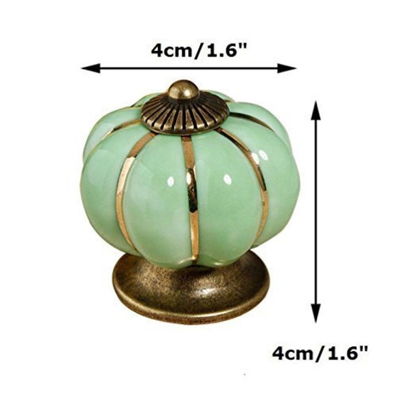 Ceramic Pumpkin Shape Knob Cabinet Drawer Handle Pull Green 8pcs
