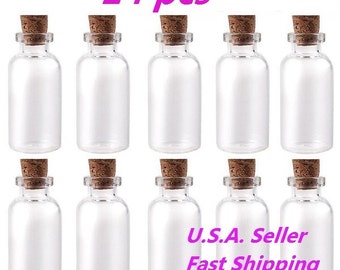24Pcs Size: 1-1/2" Tall X 3/4 Inches Diameter Mini Clear Message Bottles Wishing Glass Bottles Vials With Cork ---------- USA SELLER