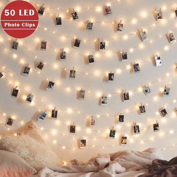 50 LED Photo Clips String Lights/Holder, Battery Powered  Photos Pictures Cards USA Seller