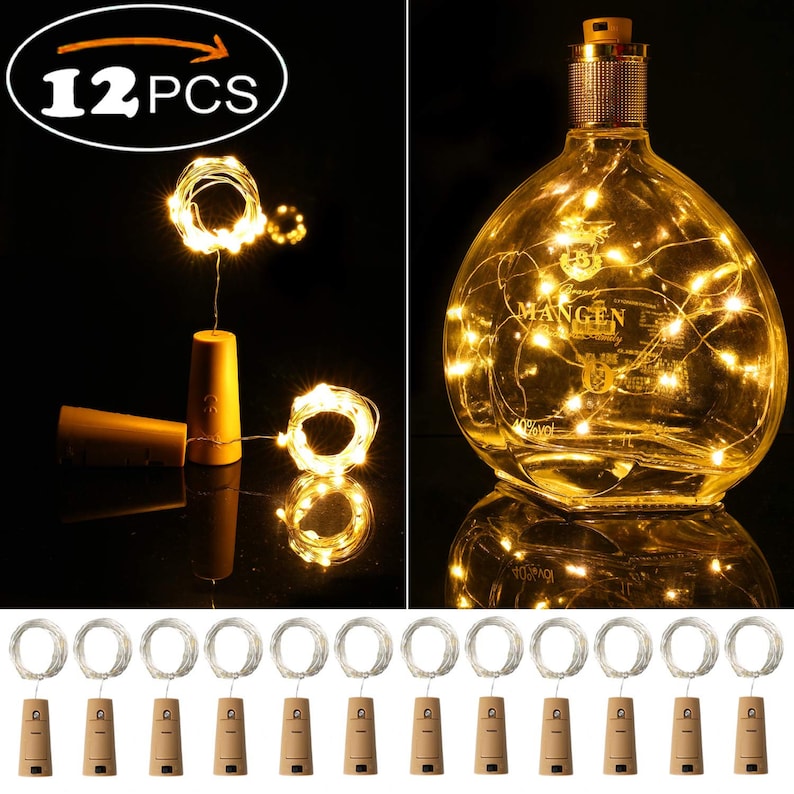 12 Sets LED Wine Bottle Lights With Cork 20 Leds 6.6ft on Etsy