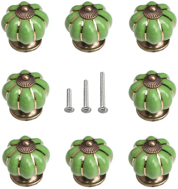 Ceramic Pumpkin Shape Knob Cabinet Drawer Handle Pull Green 8pcs